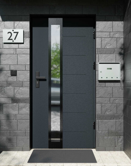 Drzwi zewnętrzne do domu z ościeżnicą drewnianą Libre 33B Noir w systemie Wood extra