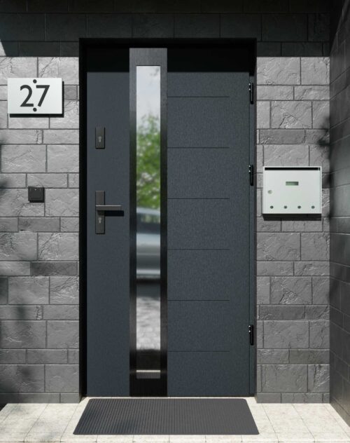 Drzwi zewnętrzne do domu z ościeżnicą aluminiową Libre 33B Noir w systemie Alu