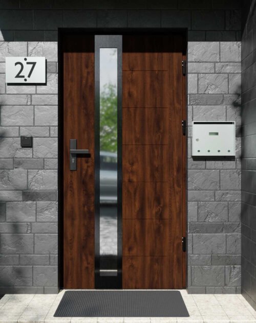 Drzwi zewnętrzne do domu z ościeżnicą drewnianą Libre 33B Noir w systemie Wood extra