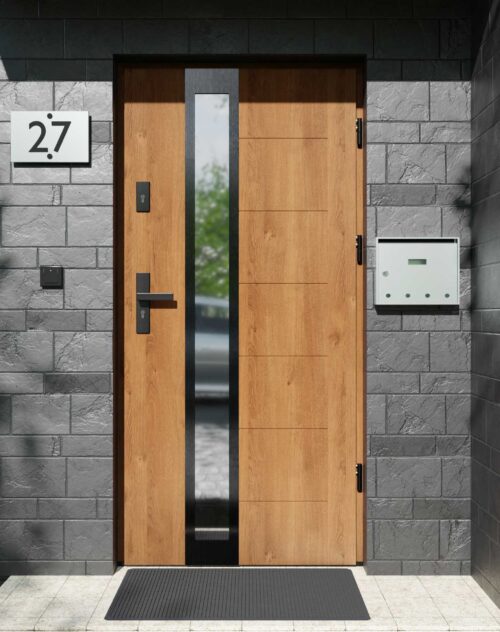 Drzwi zewnętrzne do domu z ościeżnicą aluminiową Libre 33B Noir w systemie Alu