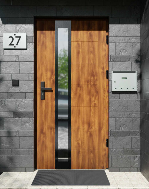 Drzwi zewnętrzne do domu z ościeżnicą drewnianą Libre 33B Noir w systemie Wood extra