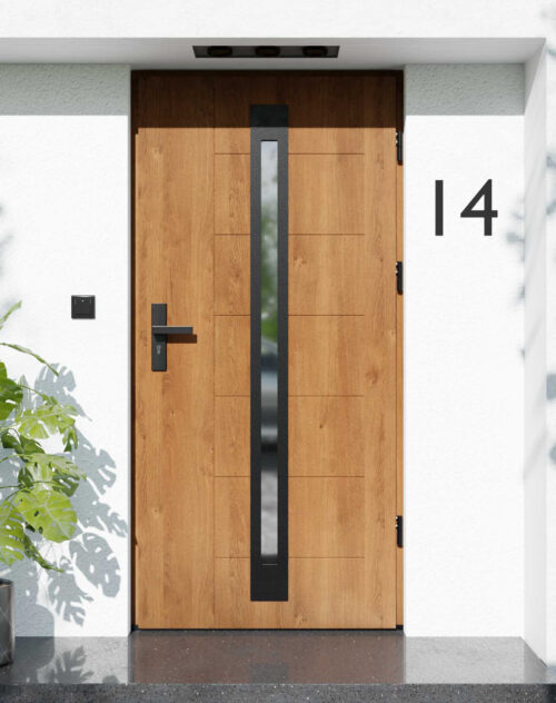 Drzwi zewnętrzne do domu z ościeżnicą drewnianą Libre 34 Noir Matt w systemie Wood extra