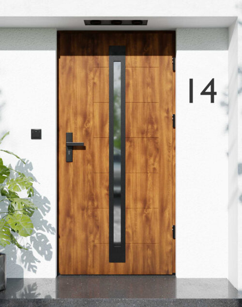 Drzwi zewnętrzne do domu z ościeżnicą drewnianą Libre 34 Noir Matt w systemie Wood extra