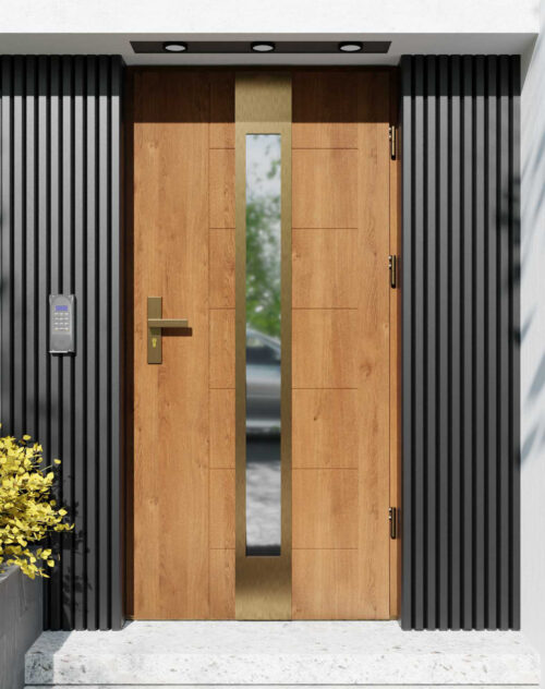 Drzwi zewnętrzne do domu z ościeżnicą drewnianą Libre 35 Gold w systemie Wood extra