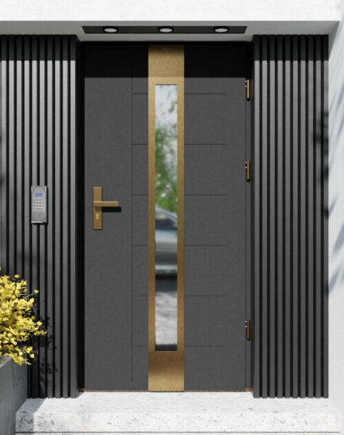 Drzwi zewnętrzne do domu z ościeżnicą drewnianą Libre 35 Gold w systemie Wood extra