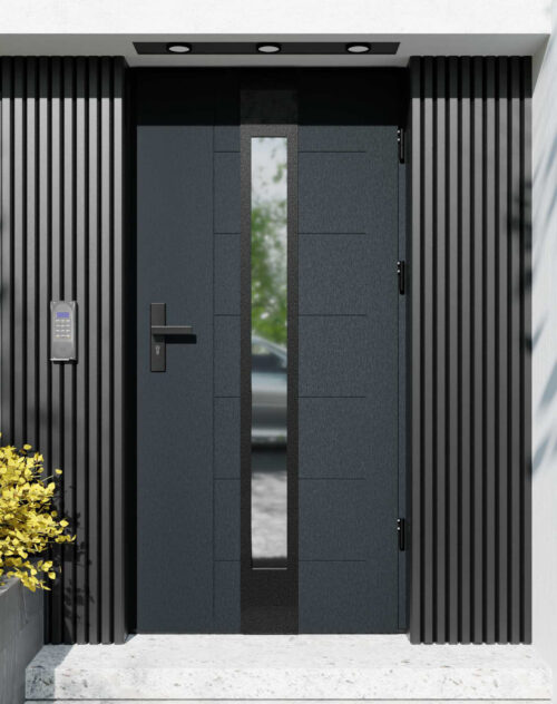 Drzwi zewnętrzne do domu z ościeżnicą drewnianą Libre 35 Noir Matt w systemie Wood extra