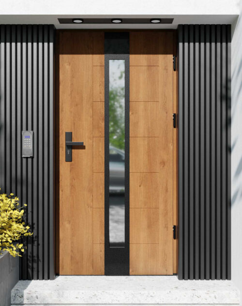 Drzwi zewnętrzne do domu z ościeżnicą drewnianą Libre 35 Noir Matt w systemie Wood extra