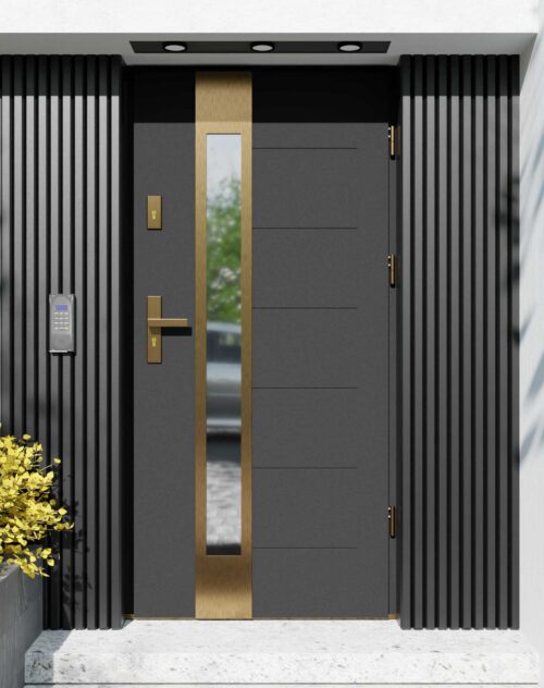 Drzwi zewnętrzne do domu z ościeżnicą aluminiową Libre 35B Gold w systemie Alu