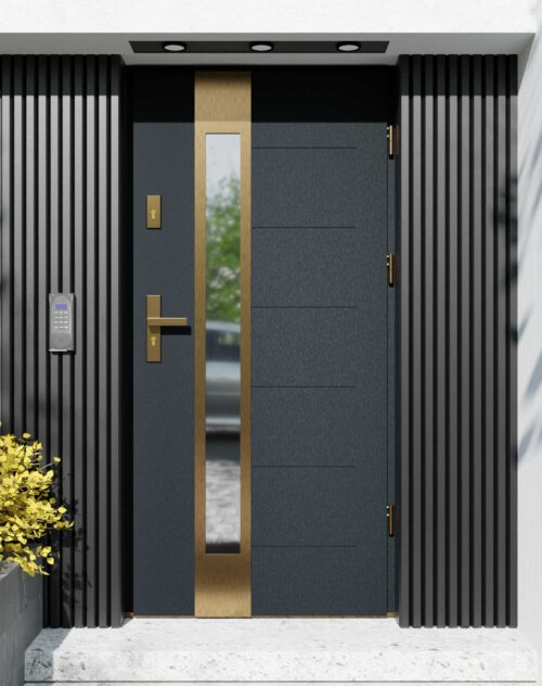 Drzwi zewnętrzne do domu z ościeżnicą aluminiową Libre 35B Gold w systemie Alu