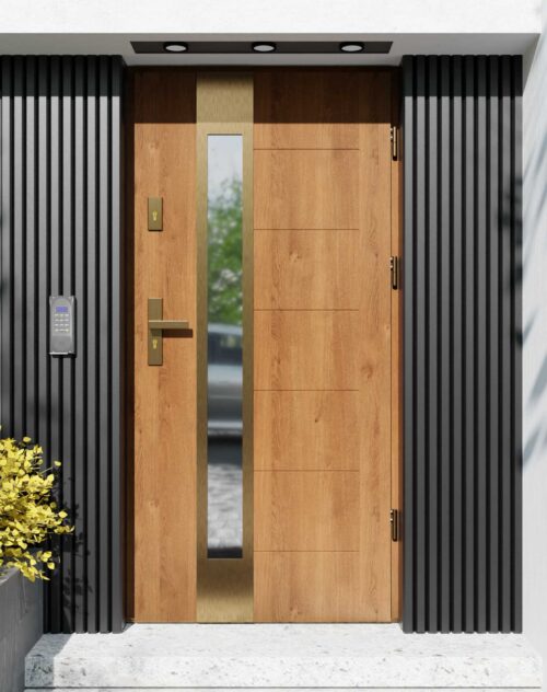 Drzwi zewnętrzne do domu z ościeżnicą aluminiową Libre 35B Gold w systemie Alu