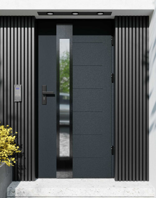Drzwi zewnętrzne do domu z ościeżnicą aluminiową Libre 35B Noir w systemie Alu extra