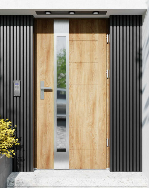 Drzwi zewnętrzne do domu z ościeżnicą drewnianą Libre 35B w systemie Wood extra