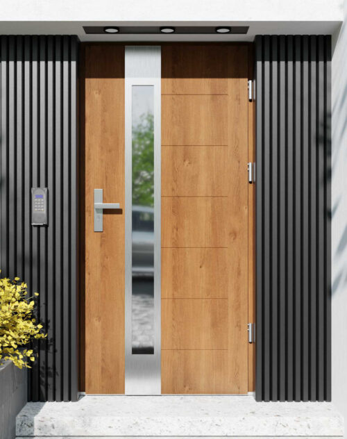 Drzwi zewnętrzne do domu z ościeżnicą drewnianą Libre 35B w systemie Wood extra