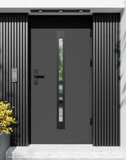 Drzwi zewnętrzne do domu z ościeżnicą aluminiową Otto 11 Noir w systemie Alu extra