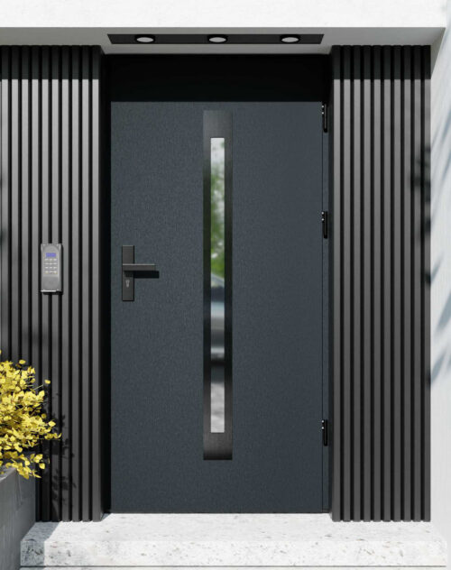 Drzwi zewnętrzne do domu z ościeżnicą drewnianą Otto 11 Noir w systemie Wood extra