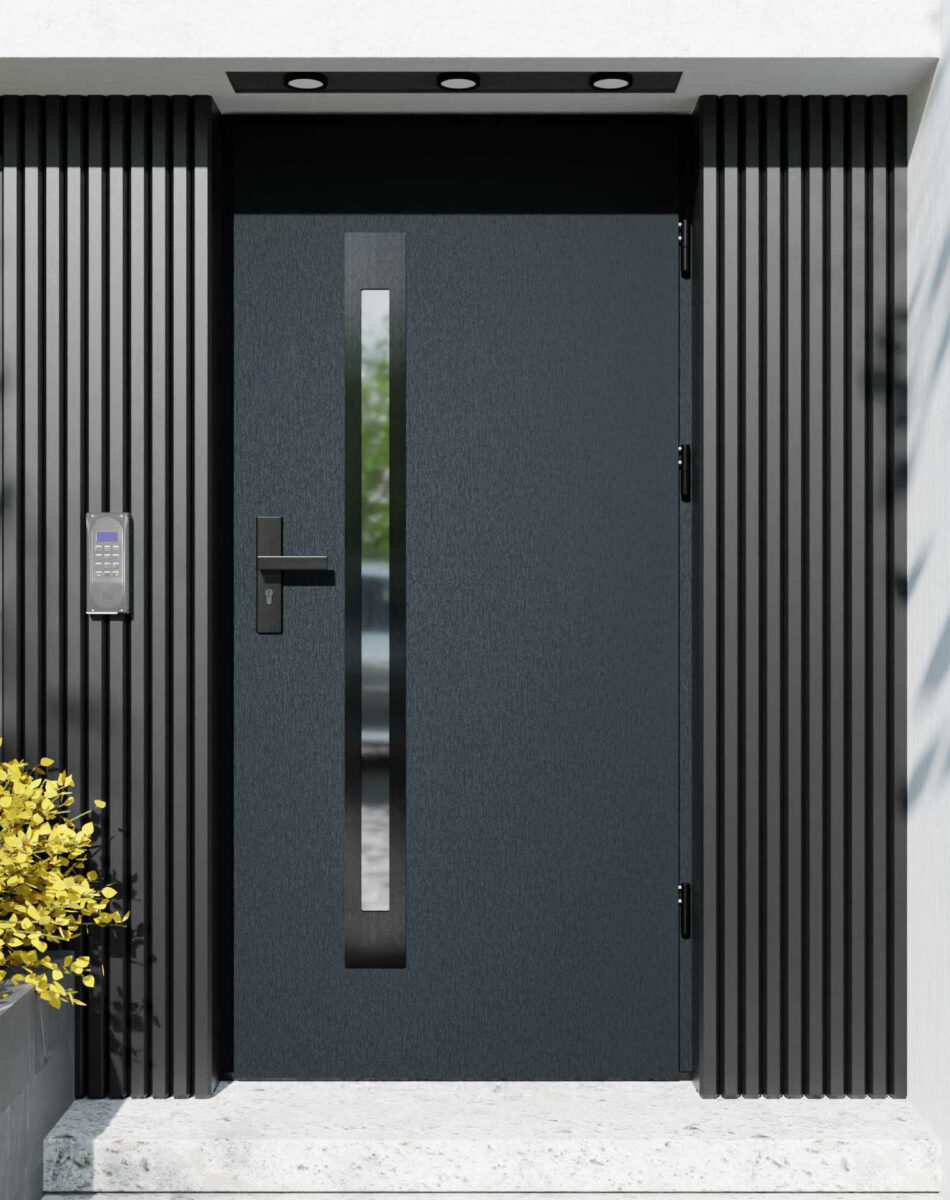 Drzwi zewnętrzne do domu z ościeżnicą aluminiową Otto 11B Noir w systemie Alu extra