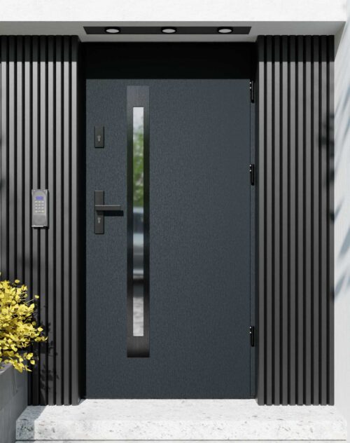 Drzwi zewnętrzne do domu z ościeżnicą aluminiową Otto 11B Noir w systemie Alu