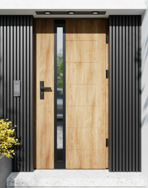Drzwi zewnętrzne do domu z ościeżnicą drewnianą Libre 32B Noir Matt w systemie Wood extra
