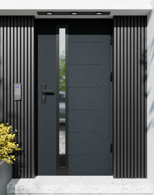 Drzwi zewnętrzne do domu z ościeżnicą drewnianą Libre 32B Noir Matt w systemie Wood extra