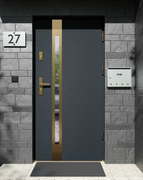 Drzwi zewnętrzne do domu z ościeżnicą aluminiową Otto 12B Gold w systemie Alu