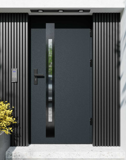 Drzwi zewnętrzne do domu z ościeżnicą drewnianą Otto 31B Noir w systemie Wood extra