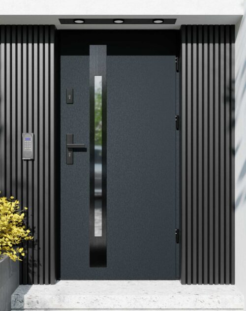 Drzwi zewnętrzne do domu z ościeżnicą aluminiową Otto 31B Noir w systemie Alu