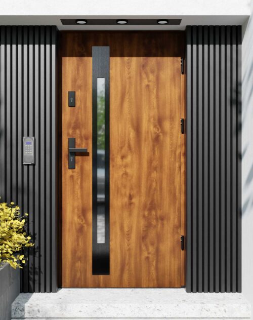 Drzwi zewnętrzne do domu z ościeżnicą aluminiową Otto 31B Noir w systemie Alu