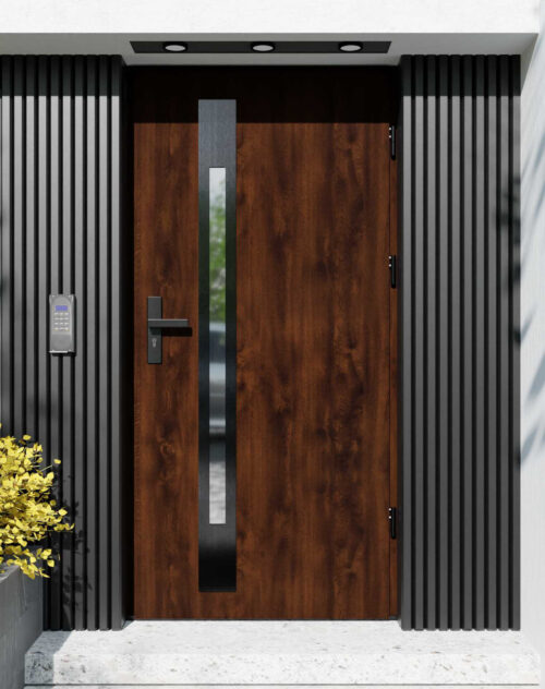 Drzwi zewnętrzne do domu z ościeżnicą drewnianą Otto 31B Noir w systemie Wood extra