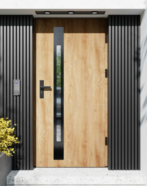Drzwi zewnętrzne do domu z ościeżnicą drewnianą Otto 31B Noir w systemie Wood extra