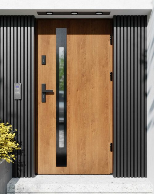 Drzwi zewnętrzne do domu z ościeżnicą aluminiową Otto 31B Noir w systemie Alu