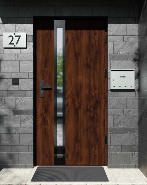 Drzwi zewnętrzne do domu z ościeżnicą drewnianą Otto 32B Noir w systemie Wood extra