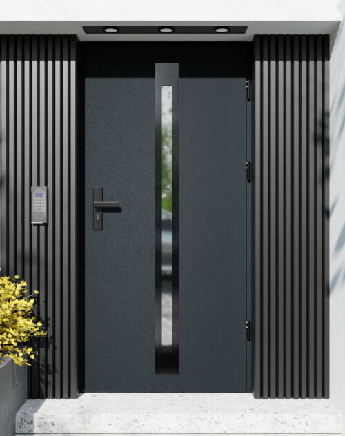 Drzwi zewnętrzne do domu z ościeżnicą drewnianą Otto 34 Noir w systemie Wood extra