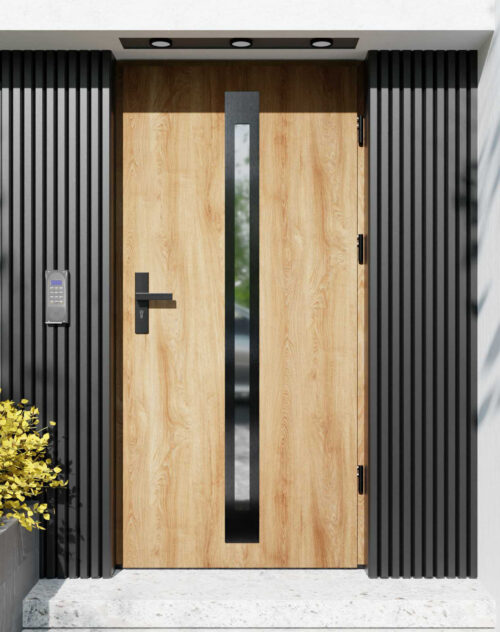Drzwi zewnętrzne do domu z ościeżnicą drewnianą Otto 34 Noir w systemie Wood extra