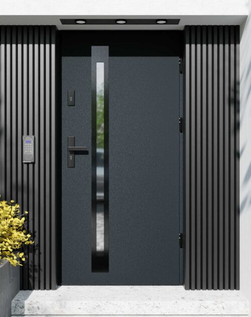 Drzwi zewnętrzne do domu z ościeżnicą aluminiową Otto 34B Noir w systemie Alu