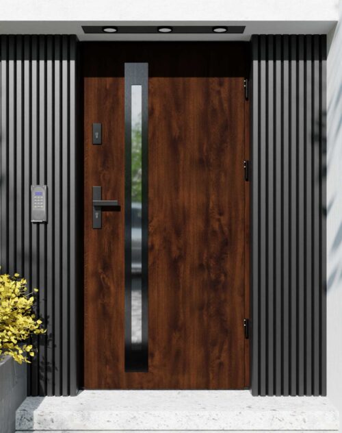 Drzwi zewnętrzne do domu z ościeżnicą aluminiową Otto 34B Noir w systemie Alu