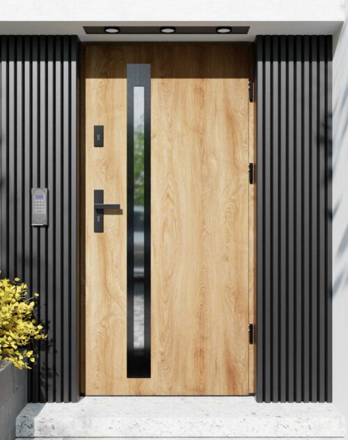 Drzwi zewnętrzne do domu z ościeżnicą aluminiową Otto 34B Noir w systemie Alu