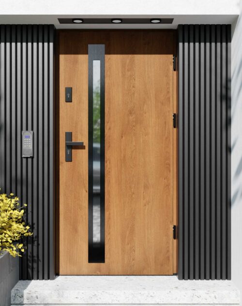 Drzwi zewnętrzne do domu z ościeżnicą aluminiową Otto 34B Noir w systemie Alu