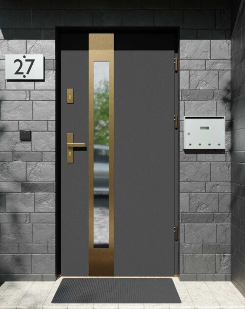 Drzwi zewnętrzne do domu z ościeżnicą aluminiową Otto 35B Gold w systemie Alu