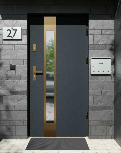 Drzwi zewnętrzne do domu z ościeżnicą aluminiową Otto 35B Gold w systemie Alu