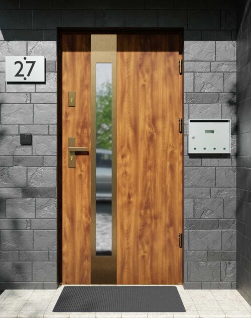 Drzwi zewnętrzne do domu z ościeżnicą aluminiową Otto 35B Gold w systemie Alu
