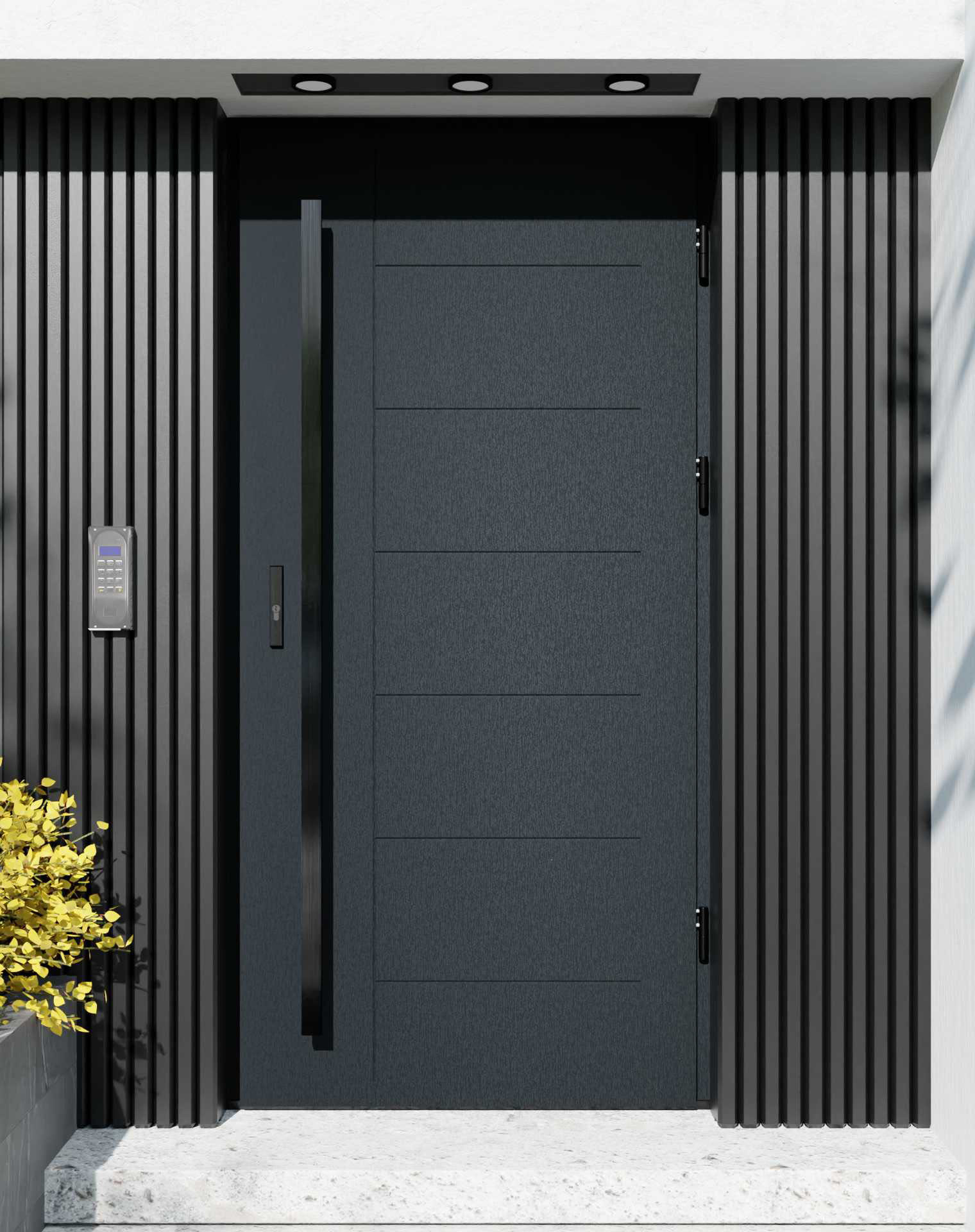 Drzwi zewnętrzne do domu z pochwytem i ościeżnicą aluminiową Libre 01 w systemie Alu extra