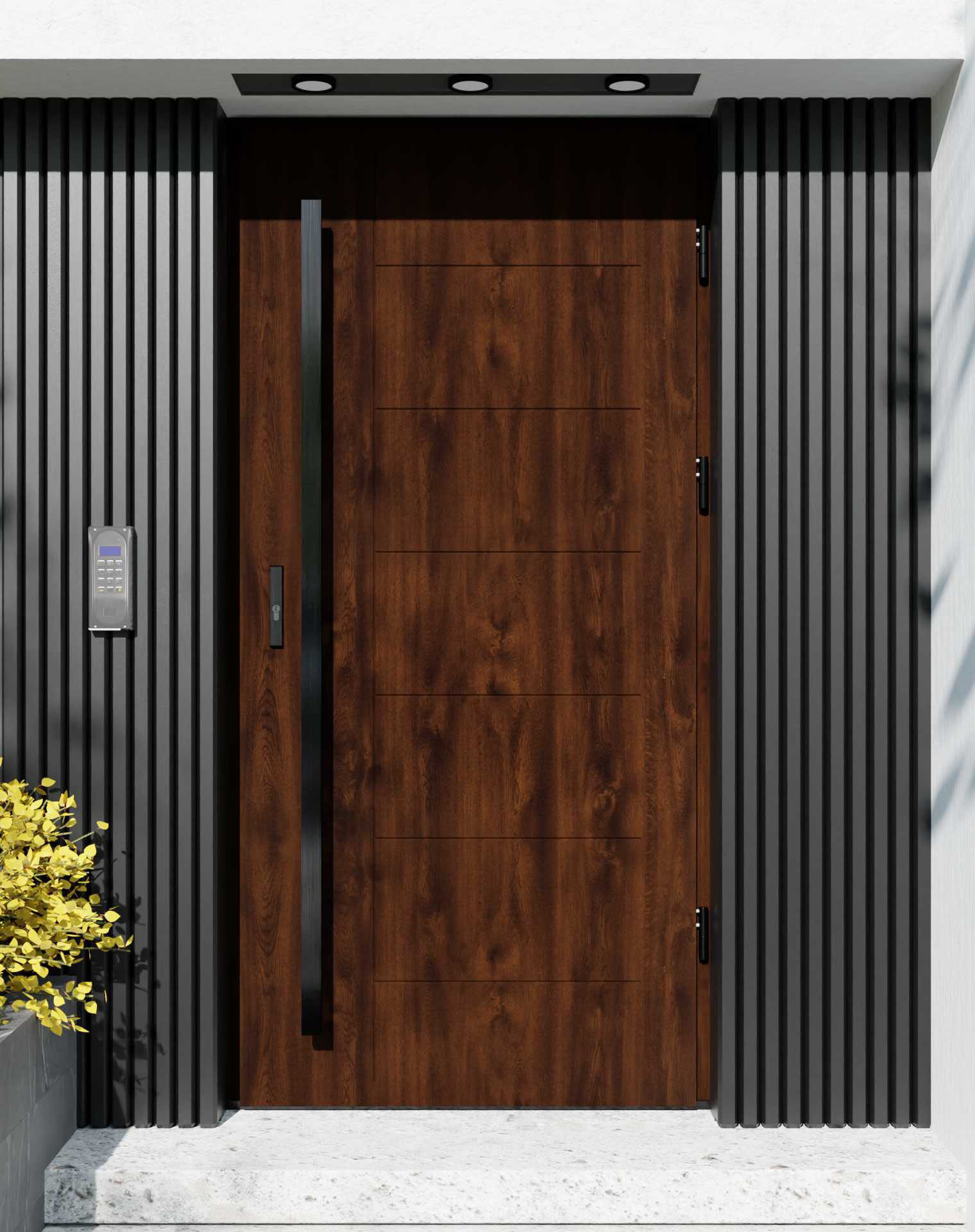 Drzwi zewnętrzne do domu z pochwytem i ościeżnicą aluminiową Libre 01 w systemie Alu extra