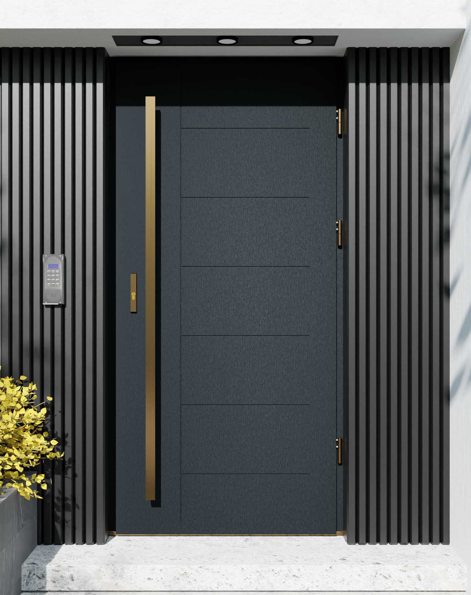 Drzwi zewnętrzne do domu z pochwytem i ościeżnicą aluminiową Libre 01 w systemie Alu extra