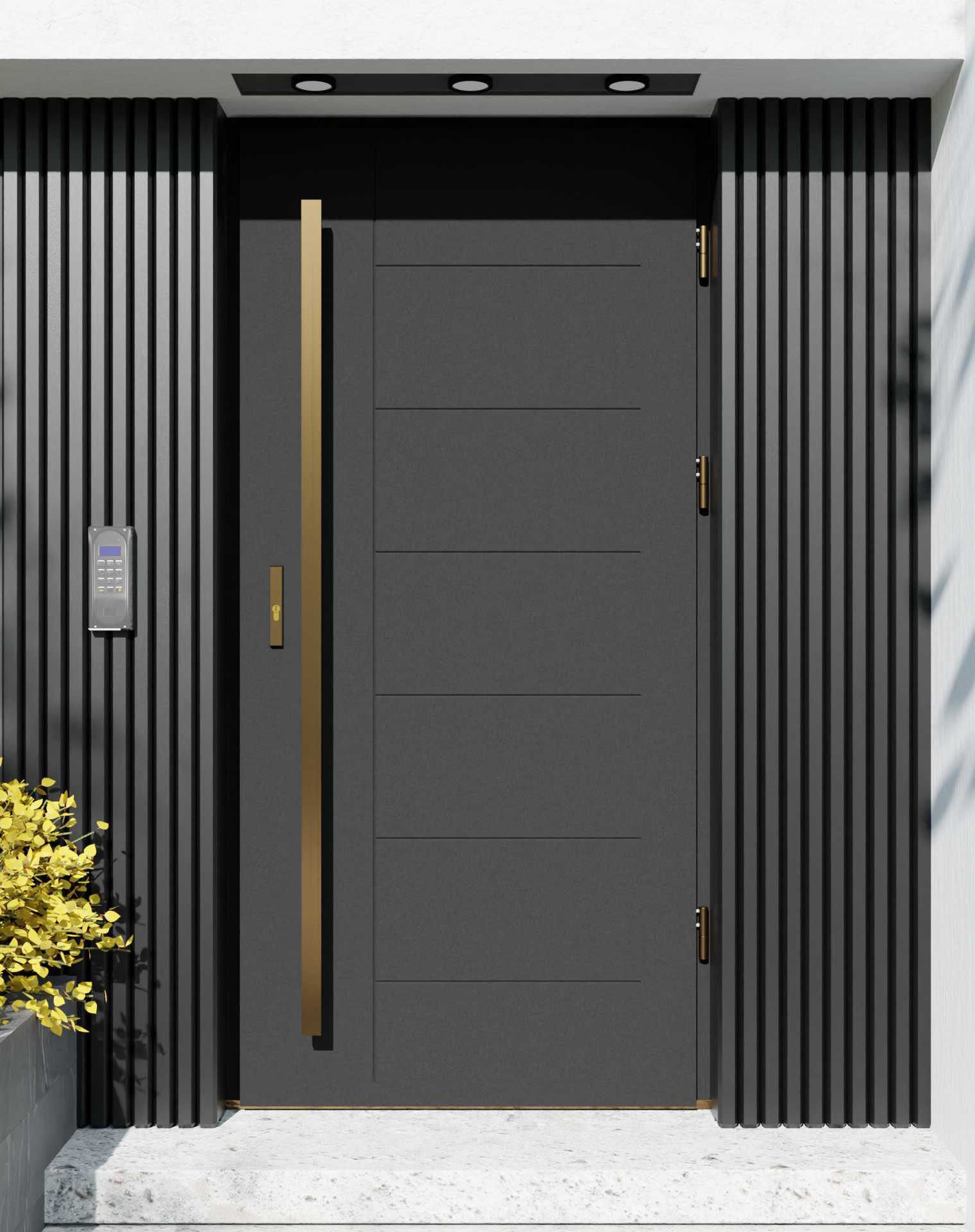 Drzwi zewnętrzne do domu z pochwytem i ościeżnicą aluminiową Libre 01 w systemie Alu extra