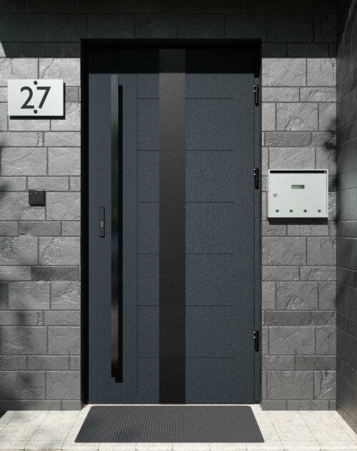 Drzwi zewnętrzne do domu z pochwytem i ościeżnicą aluminiową Libre 03 Noir Matt w systemie Alu