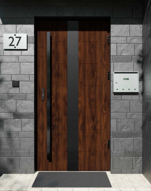 Drzwi zewnętrzne do domu z pochwytem i ościeżnicą aluminiową Libre 03 Noir Matt w systemie Alu extra