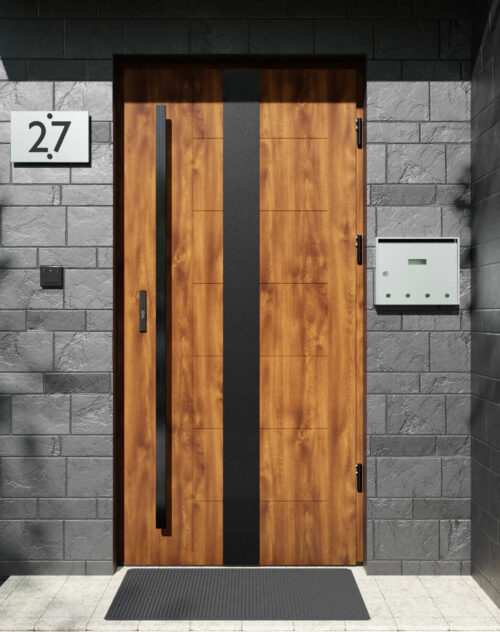 Drzwi zewnętrzne do domu z pochwytem i ościeżnicą drewnianą Libre 03 Noir Matt w systemie Wood extra
