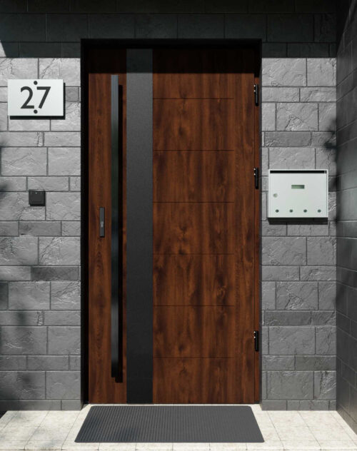 Drzwi zewnętrzne do domu z pochwytem i ościeżnicą aluminiową Libre 03B Noir Matt w systemie Alu