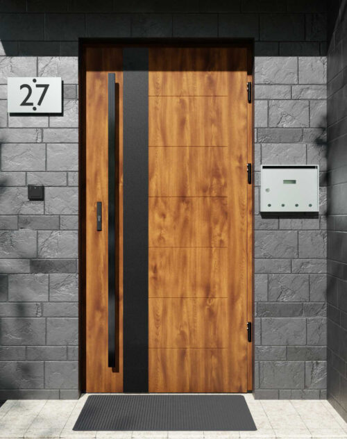 Drzwi zewnętrzne do domu z pochwytem i ościeżnicą aluminiową Libre 03B Noir Matt w systemie Alu extra