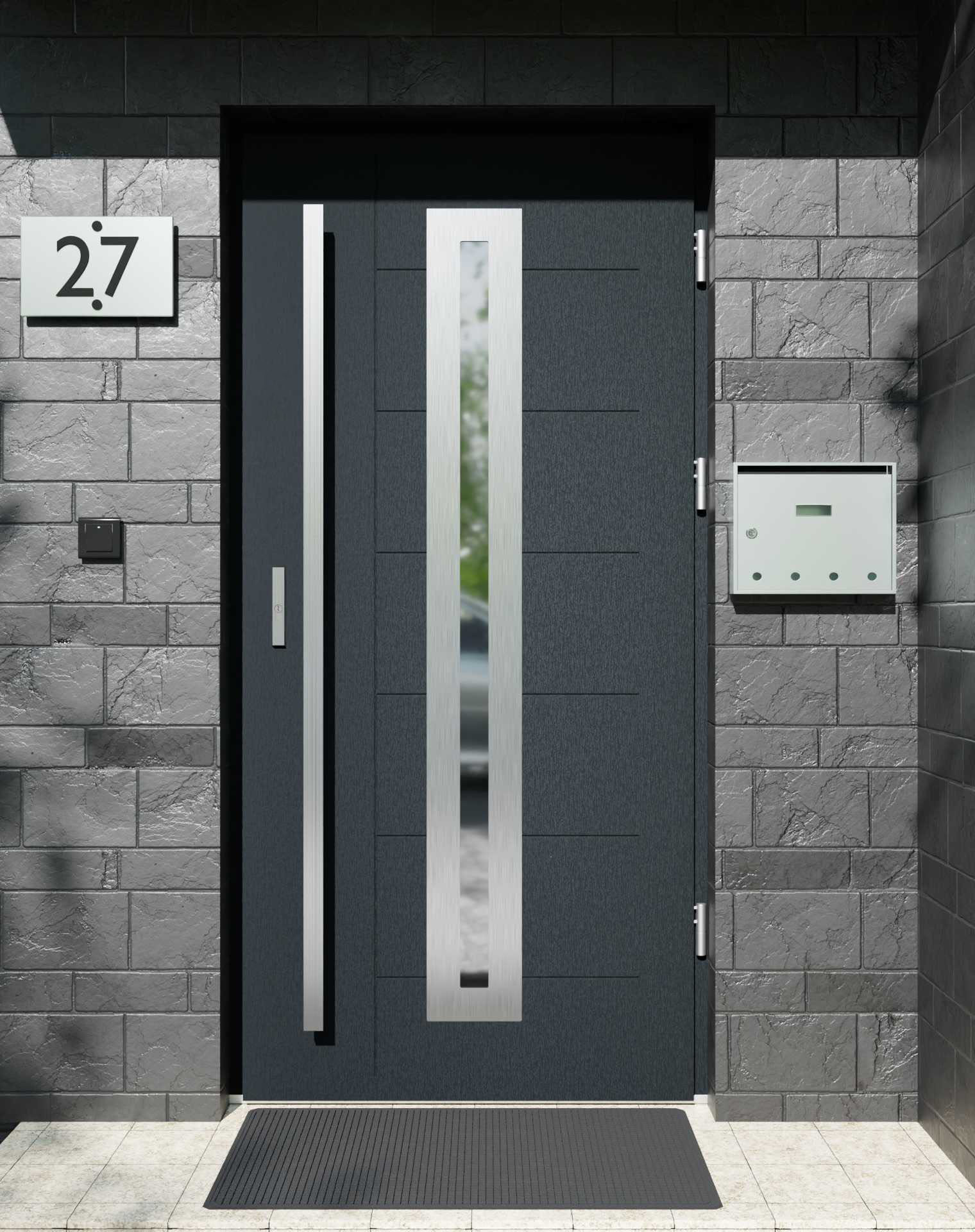 Drzwi zewnętrzne do domu z pochwytem i ościeżnicą drewnianą Libre 04 w systemie Wood extra